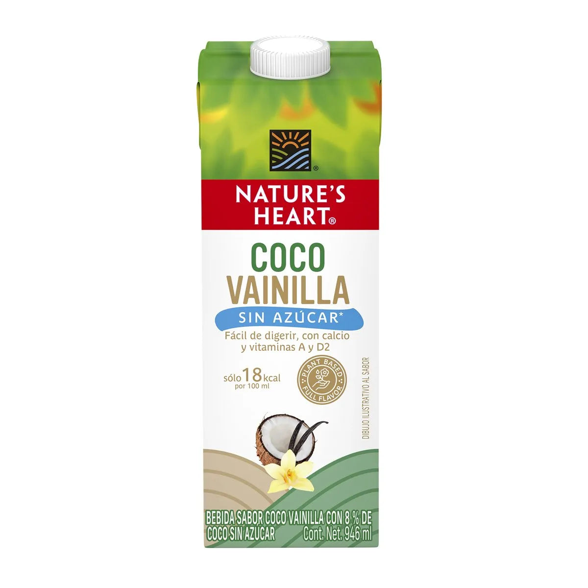 Leche Nature's Heart De Coco Vainilla Sin Azucar Tetrapack - 946 Ml